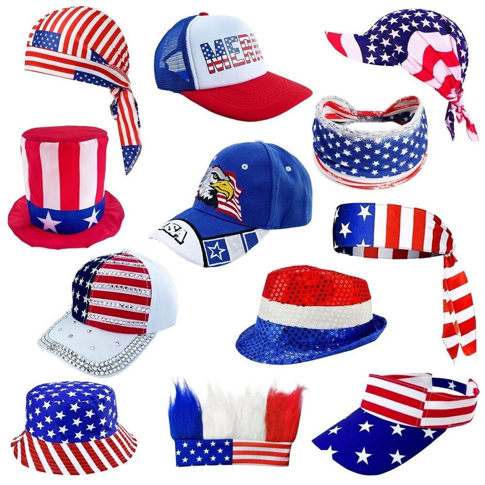 1393 12 Pack American Flag Hats - 4th of July Party Supplies Hat for Adult